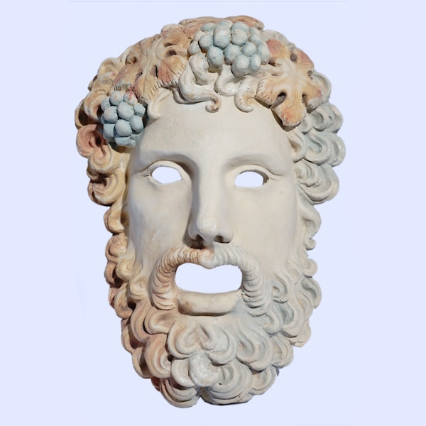 Dionysos, masque mural en plâtre Bacchus, masques théâtraux grecs anciens, décor, statue de sculpture faite à la main, 26cm x 18cm - 10.24'' x 7.09''