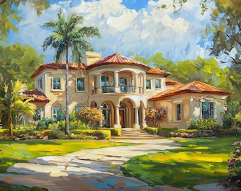 Hand-painted house oil painting - Custom architecture art - Cottage home art - Family house canvas -Dream house-Real estate closing gift art