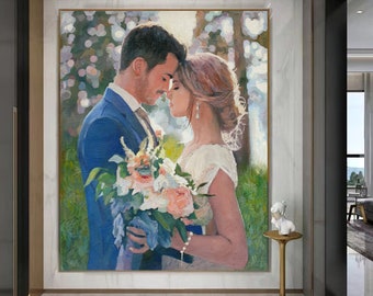 Personalisiertes Ölgemälde nach Foto, Hochzeitsbild, Leinwandpaar, Paarportrait, Hochzeitsgeschenk, Geschenk für Frau, Mann, Paar, Hochzeitsgeschenk, Hochzeitsgeschenk