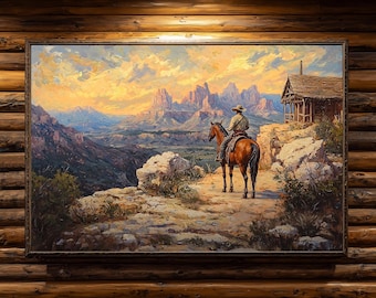 Custom Western Cowboy Oil Painting from Photo, Rustic Landscape, Wild West Wall Art Gift