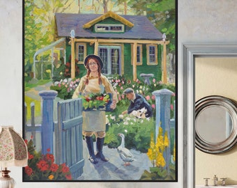 Ölgemälde vom Foto auf Leinwand, Handgemaltes Ölgemälde, Wanddekoration, ländlicher Gartendekor, Schlafzimmer Kunst