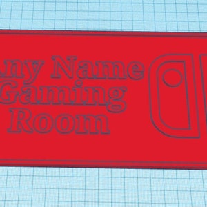 Puede incluir: Señal de plástico roja con el texto "Any Name Gaming Room" y un logotipo de Nintendo Switch.