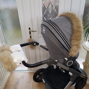 Baby Pram White Hand Mittens Winter Kit With Light Gold Fur Warmers Stroller Muff Gloves Pram Furs
