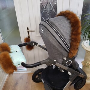 Baby Pram Mint Manoplas de mano Kit de invierno con calentadores de piel marrón Guantes de cochecito Guantes de cochecito Pieles de cochecito