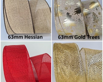 Christmas Ribbons Wired Edged Extra Wide Craft Decoration Gift Packing Present Wrap Glitter
