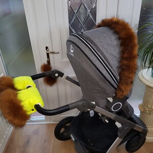 Baby Pram Sun Yellow Hand Mittens Winter Kit With Brown Fur Warmers Stroller Muff Gloves Pram Furs