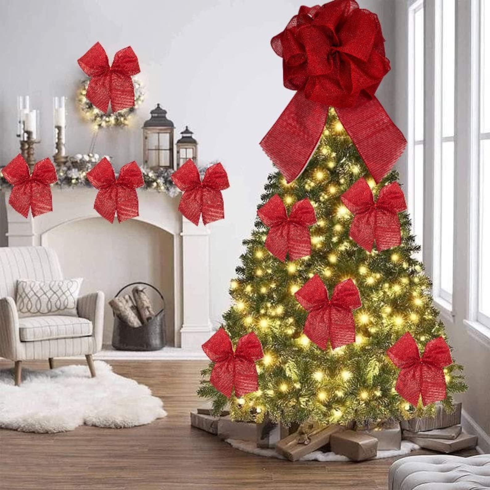 Large Christmas Ribbon Bow Decoration Tree Topper Wreath Xmas ...