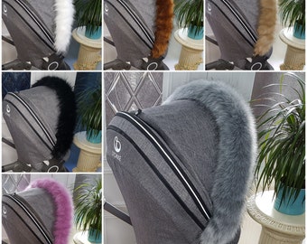 Luxury Faux Fur Pram Hood Trim Baby Pram Accessories Pushchair Stroller Buggy Furs For Bugaboo, Icandy, Stokke, Silver Cross