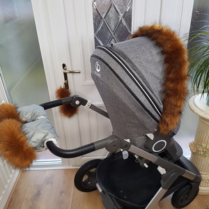 Baby Pram Sage Green Hand Mittens Kit de invierno con calentadores de piel marrón Guantes de cochecito Guantes de cochecito Pieles de cochecito