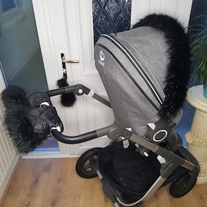 Baby Pram Black Hand Mittens Winter Kit With Black Fur Warmers Stroller Muff Gloves Pram Accessories Furs