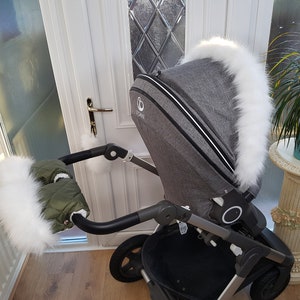 Baby Pram Olive Hand Mittens Winter Kit con calentadores de piel blanca cochecitos guantes de cochecito pieles de pram