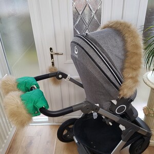 Baby Pram Green Hand Mittens Kit de invierno con calentadores de piel dorados claros Guantes de cochecito Guantes de cochecito