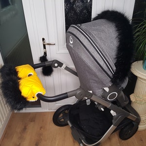 Baby Pram Yellow Hand Mittens Winter Kit With Black Fur Warmers Stroller Muff Gloves Pram Furs