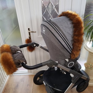 Baby Pram Brown Hand Mittens Winter Kit With Brown Fur Warmers Stroller Muff Gloves Pram Furs