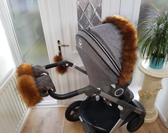 Baby Pram Brown Hand Mittens Winter Kit With Brown Fur Warmers Stroller Muff Gloves Pram Furs