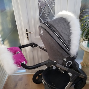 Baby Pram Pink Hand Mittens Winter Kit With White Fur Warmers Stroller Muff Gloves Pram Furs