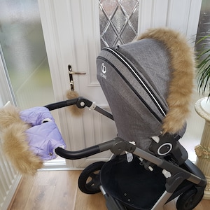 Baby Pram Purple Hand Mittens Winter Kit With Light Gold Fur Warmers Stroller Muff Gloves Pram Furs