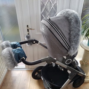 Baby Pram Space Blue Hand Mittens Winter Kit With Silver Fur Warmers Stroller Muff Gloves Pram Furs