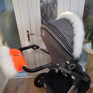 Baby Pram Orange Hand Mittens Winter Kit With White Fur Warmers Stroller Muff Gloves Pram Furs