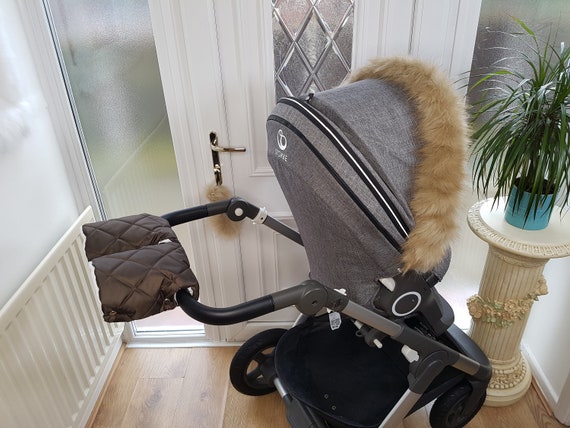 Baby Pram Brown Hand Mittens Winter Kit With Light Gold Fur Warmers  Stroller Muff Gloves Pram Furs - Etsy