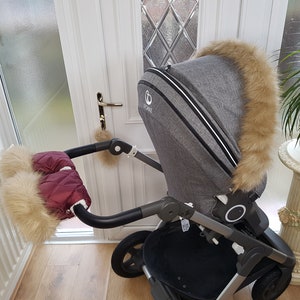 Baby Pram Red Wine Hand Mittens Winter Kit With Light Gold Fur Warmers Stroller Muff Gloves Pram Furs