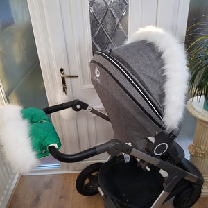 Baby Pram Green Hand Mittens Kit de invierno con calentadores de piel blanca Guantes de cochecito Guantes de cochecito Pieles de cochecito