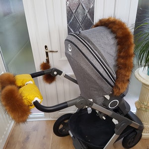 Baby Pram Gold Hand Mittens Winter Kit With Brown Fur Warmers Stroller Muff Gloves Pram Furs