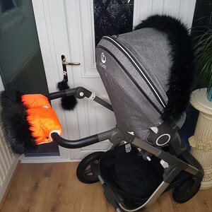 Baby Pram Orange Hand Mittens Winter Kit With Black Fur Warmers Stroller Muff Gloves Pram Furs