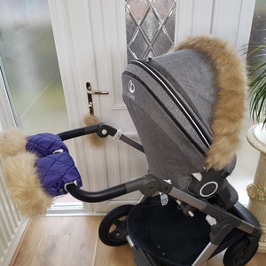 Baby Pram Violet Hand Mittens Winter Kit With Light Gold Fur Warmers Stroller Muff Gloves Pram Furs
