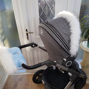 Baby Blue Pram Hand Mittens Winter Kit With White Fur Warmers Stroller Muff Gloves Pram Furs