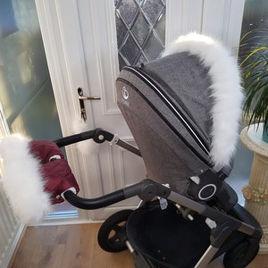 Baby Pram Red Wine Hand Mittens Winter Kit With White Fur Warmers Stroller Muff Gloves Pram Furs