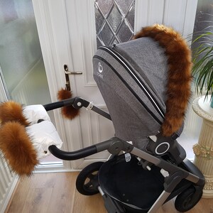Baby Pram White Hand Mittens Winter Kit With Brown Fur Warmers Stroller Muff Gloves Pram Furs