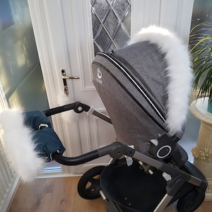 Baby Pram Space Blue Hand Mittens Winter Kit With White Fur Warmers Stroller Muff Gloves Pram Furs