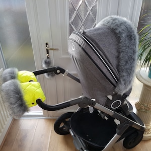 Baby Pram Sun Yellow Hand Mittens Winter Kit With Silver Fur Warmers Stroller Muff Gloves Pram Furs