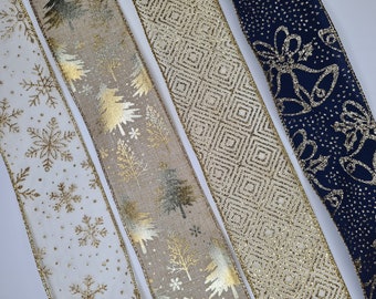 Christmas Ribbon Wired Edge Tree Home Decoration Gift Wrap Presents Bow Craft Xmas Glitter Festive Gifts