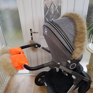 Baby Pram Orange Hand Mittens Winter Kit With Light Gold Fur Warmers Stroller Muff Gloves Pram Furs