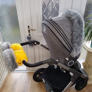 Baby Pram Yellow Hand Mittens Winter Kit With Silver Fur Warmers Stroller Muff Gloves Pram Furs