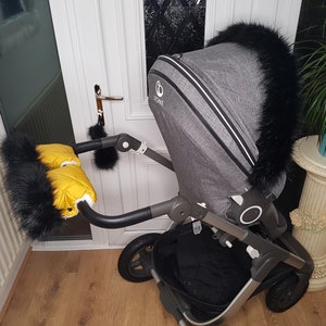 Baby Pram Gold Hand Mittens Winter Kit With Black Fur Warmers Stroller Muff Gloves Pram Furs