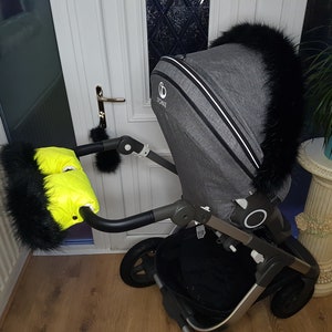 Baby Pram Sun Yellow Hand Mittens Winter Kit With Black Fur Warmers Stroller Muff Gloves Pram Furs