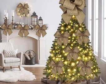 大きなクリスマスリボンボウデコレーションツリートッパーリースクリスマスアクセサリーワイヤーエッジリボン屋内屋外クリスマスクラフトギフトラッピングデコレーション