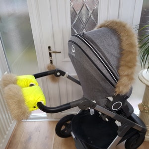 Baby Pram Sun Yellow Hand Mittens Winter Kit With Light Gold Fur Warmers Stroller Muff Gloves Pram Furs