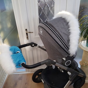 Baby Pram Sky Blue Hand Mittens Winter Kit With White Fur Warmers Stroller Muff Gloves Pram Furs