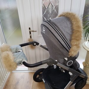 Baby Pram Sage Green Hand Mittens Kit de invierno con calentadores de piel dorados claros Guantes de cochecito Guantes de cochecito Pieles de cochecito