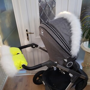 Baby Pram Sun Yellow Hand Mittens Winter Kit With White Fur Warmers Stroller Muff Gloves Pram Furs
