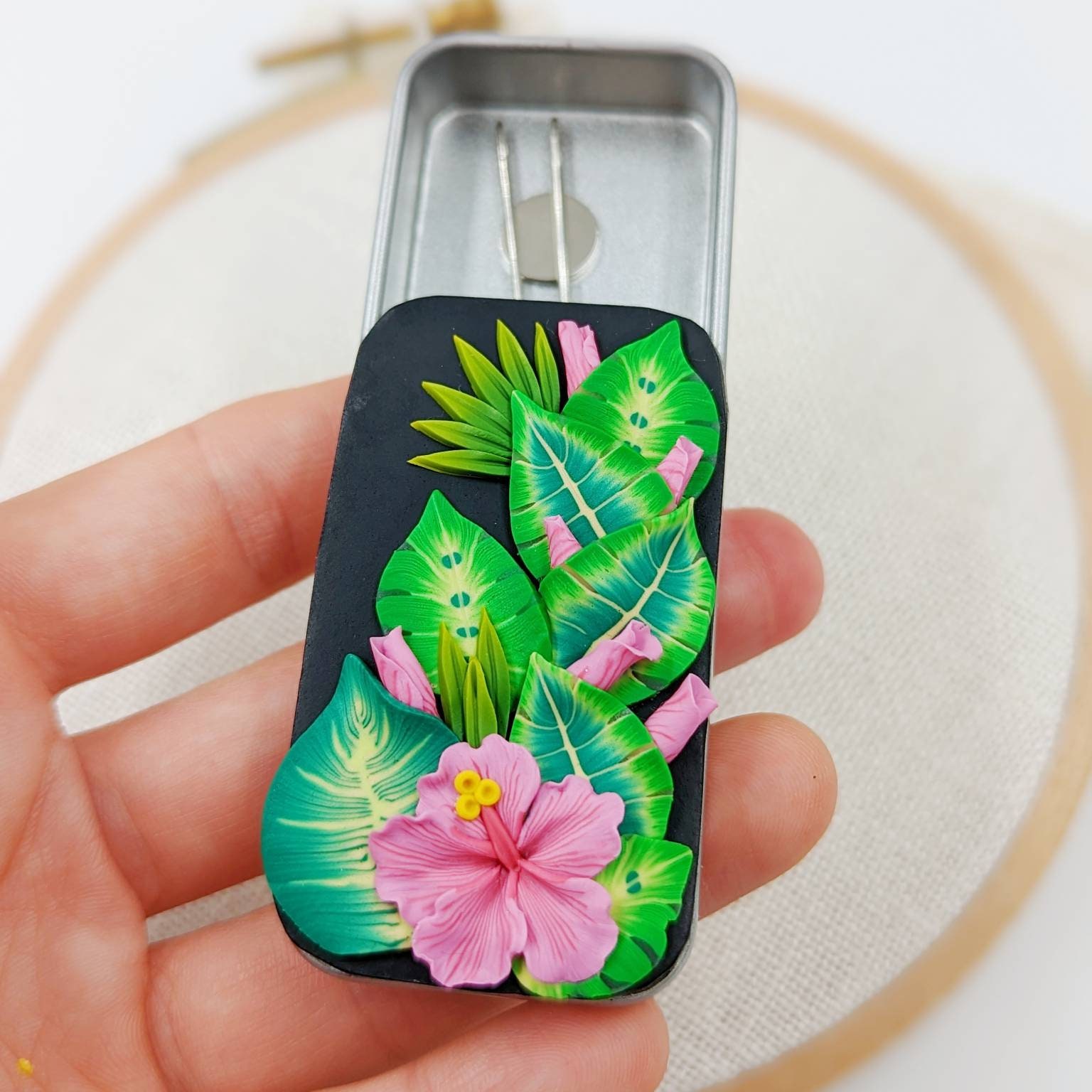 Needle Case Hibiscus Needle Tin Sewing Needle Case Etsy