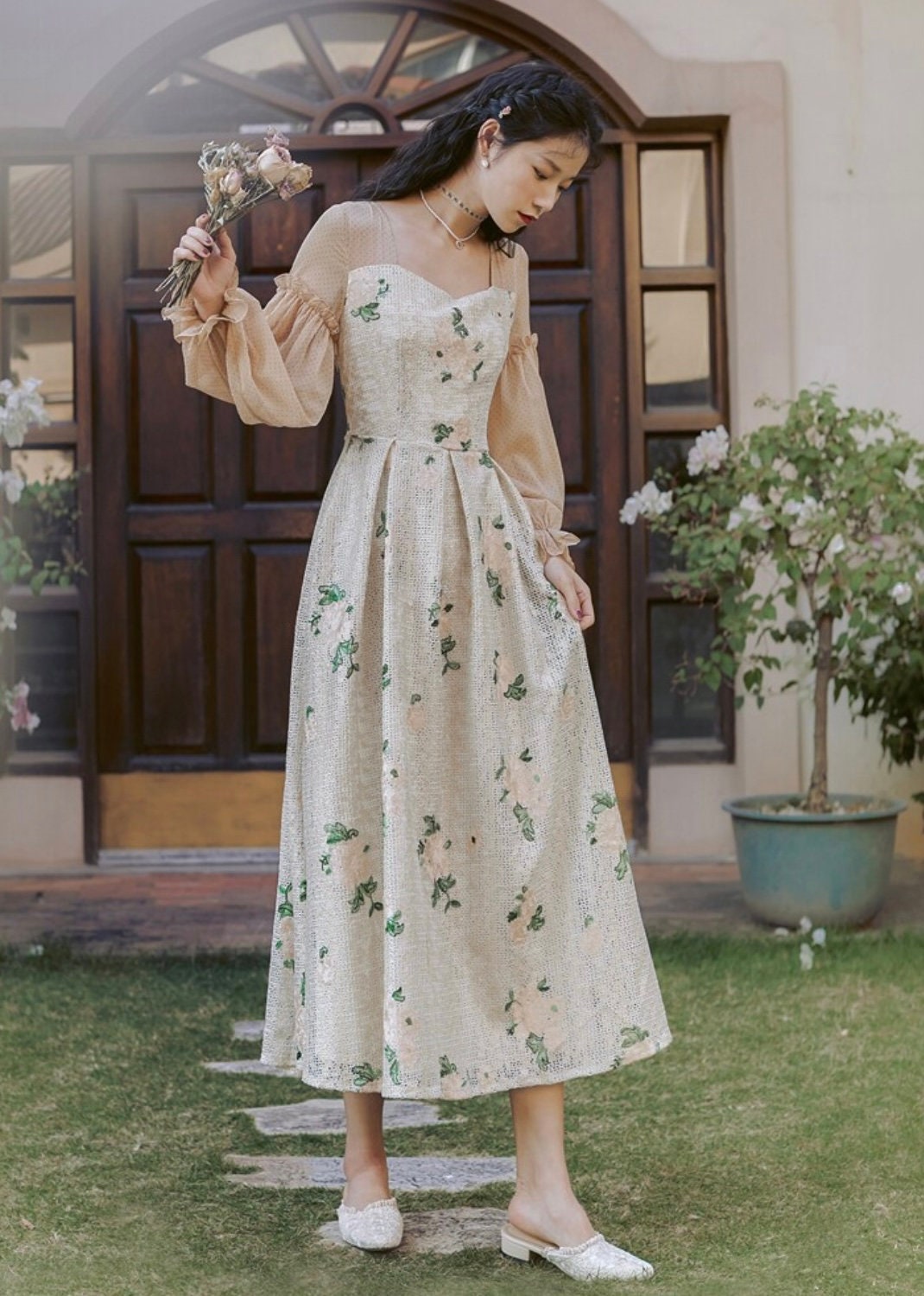 Vintage Dress French Retro Dress Long Sleeve Dress-Elegant | Etsy
