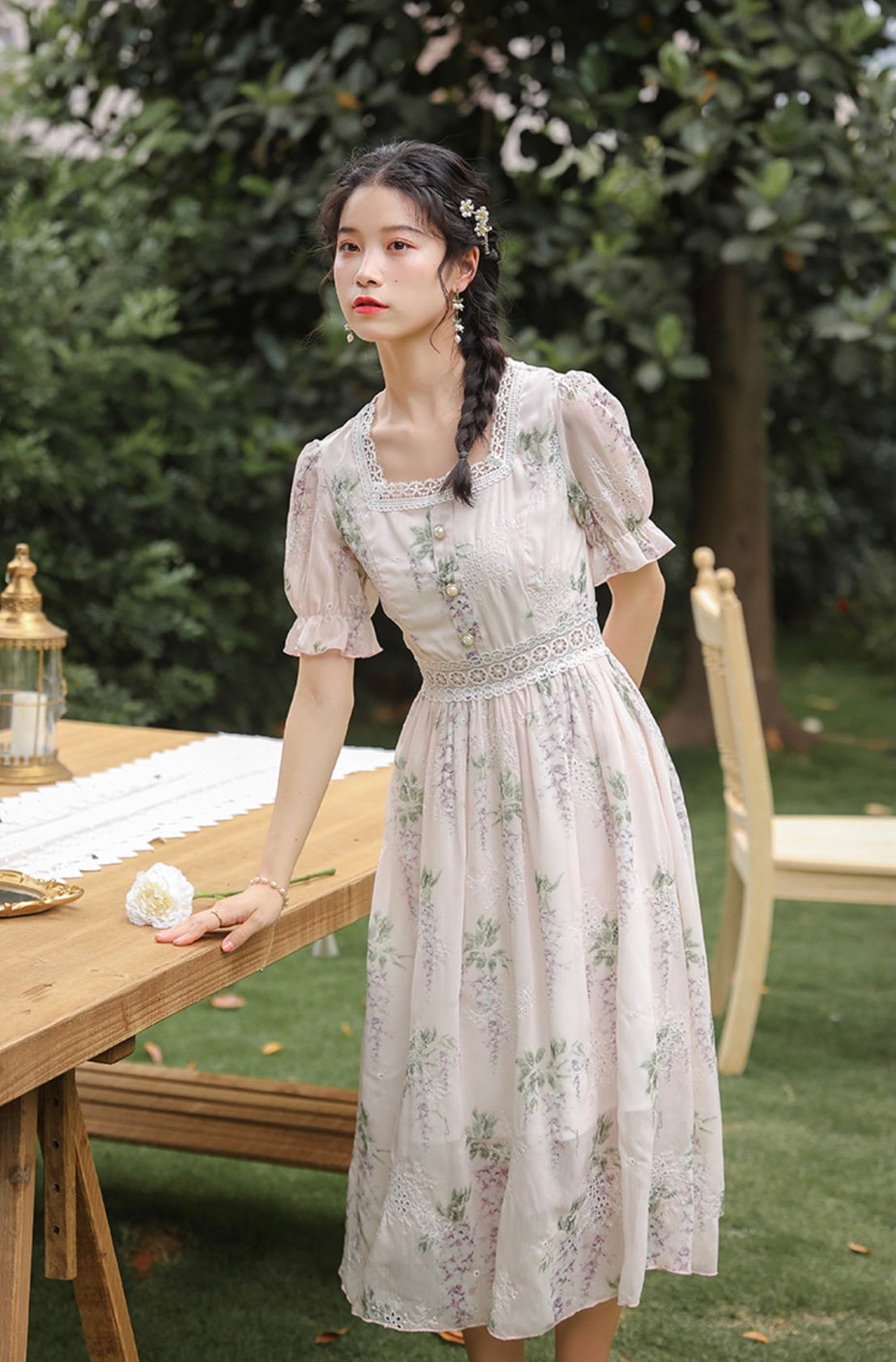 Floral Print Dress-Cottage Core Dress-Vintage Lace | Etsy