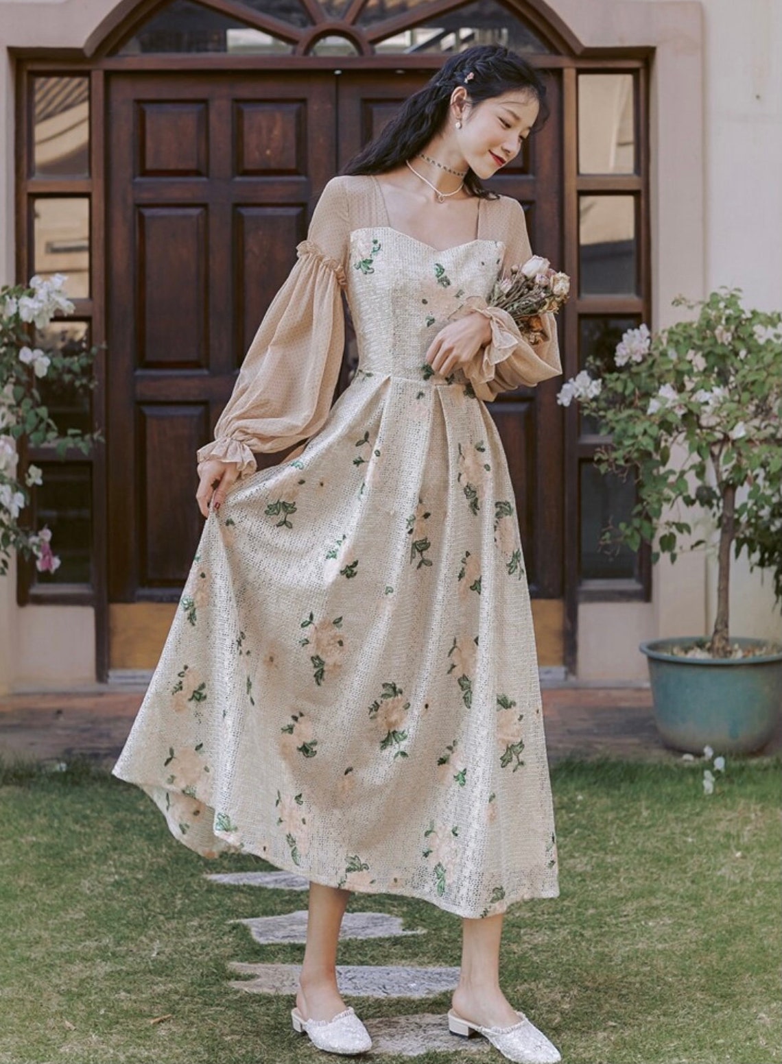 Vintage Dress French Retro Dress Long Sleeve DressElegant Etsy