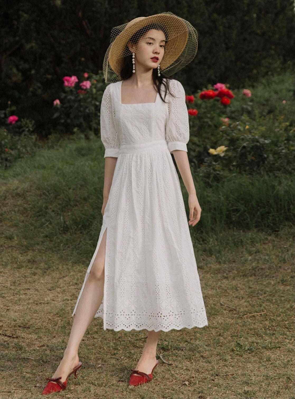 Weiße Cottage Core Kleid-Milch Maid Kleid-Sommer Hochzeit Gast | Etsy