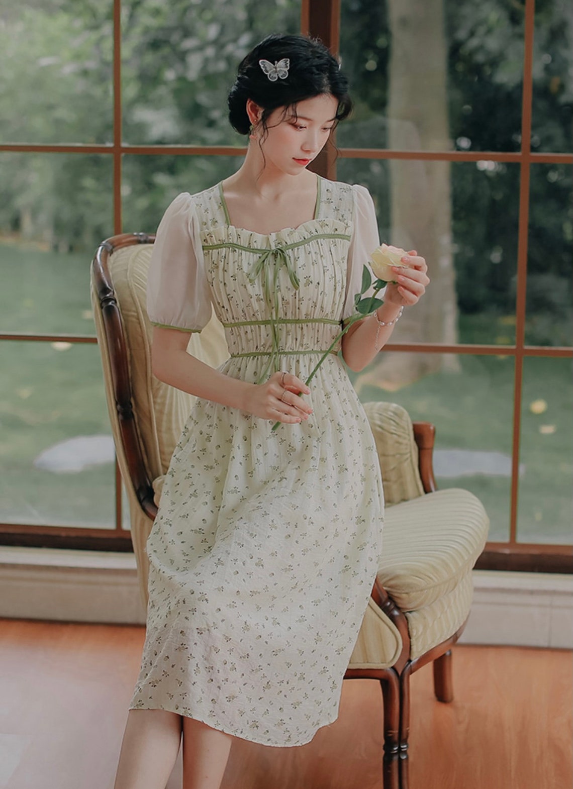 Milk Maid Dress-Short Sleeve Dress-Women Formal Dress-Chiffon | Etsy